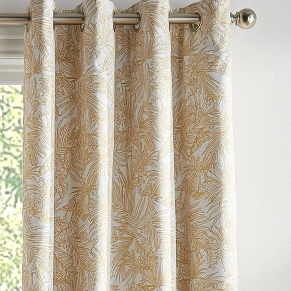 Tommy Hilfiger Tropical Floral Curtain Panel Pair Sahara Sun - 108 Inches - Picture 3 of 7